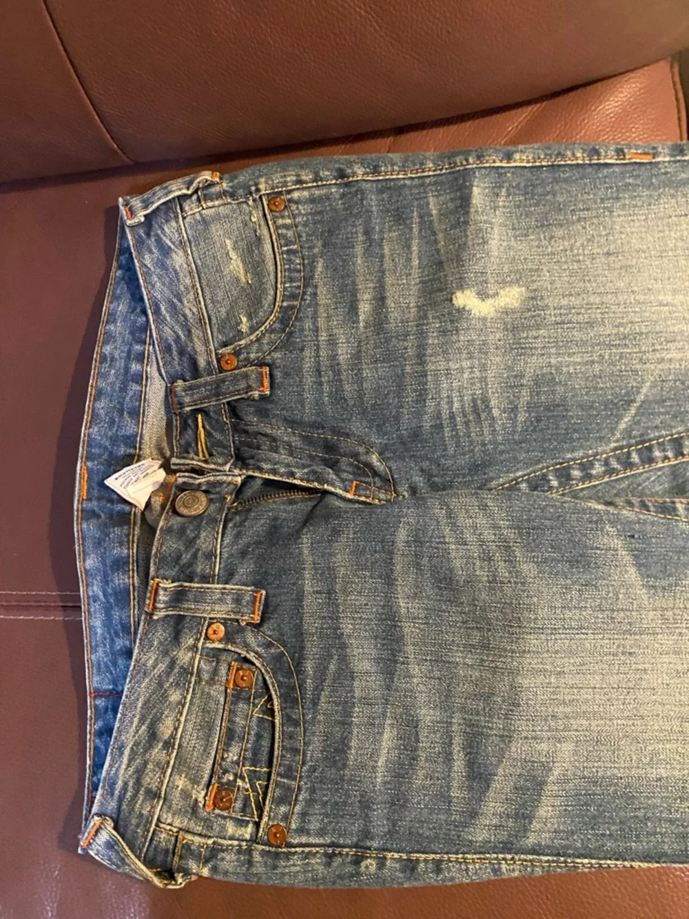 True Religion Blue Denim Jeans with Red Logo Patch - Picture 5 of 6